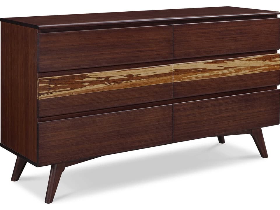 Azara Six-Drawer Double Dresser in Sable Solid Bamboo with Exotic Tiger Accents