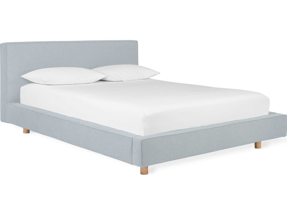 Parcel Queen Platform Bed Upholstered Stockholm Celeste Ash Natural Blue
