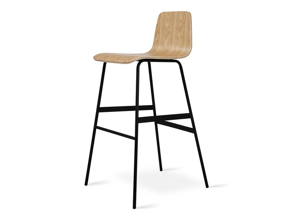 Gus Modern Lecture Ash Wood Natural Bar Stool with Black Steel Frame