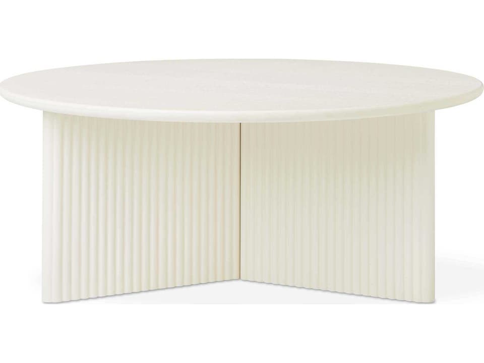 Odeon Round Wood Pearl Coffee Table with Sculpted Scalloped Base
