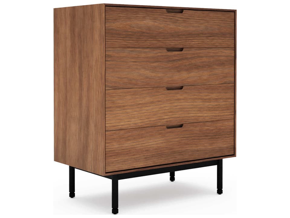 Munro 4-Drawer Walnut Wood Dresser with Black Steel Legs