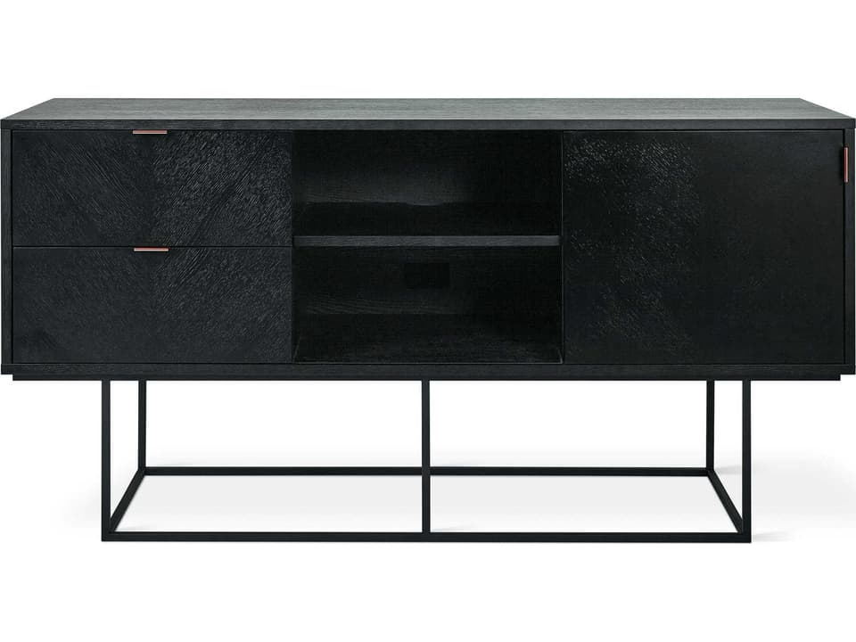 Myles 60-Inch Oak Wood Media Console in Black Satin