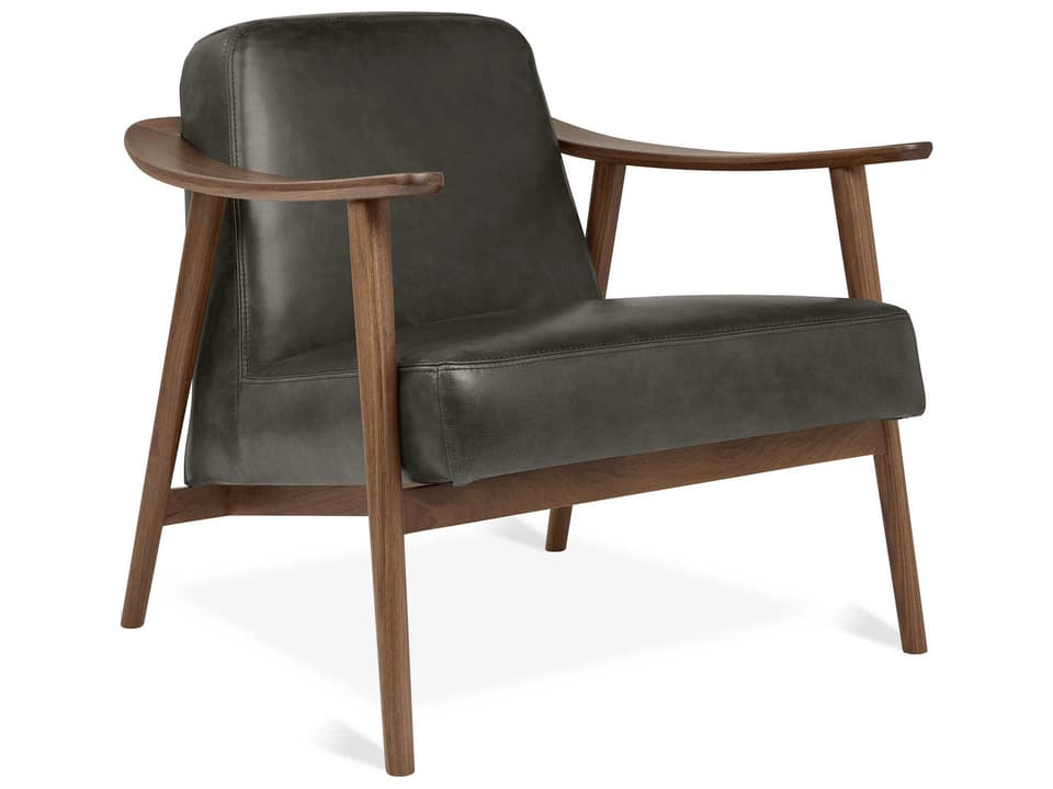 Baltic Tucson Charcoal Walnut Black Leather Accent Chair