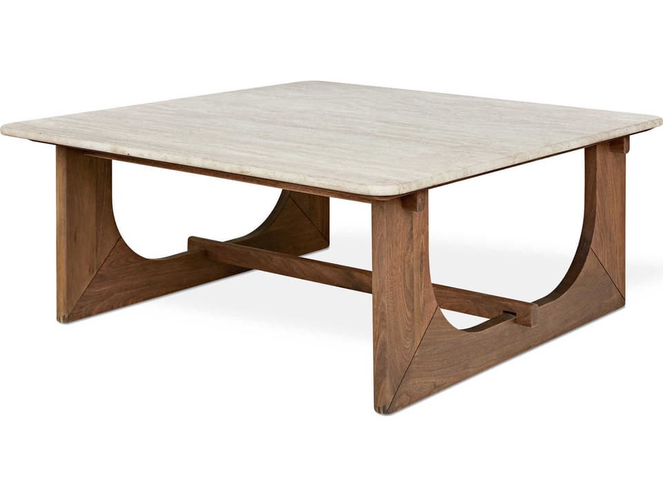 Portico Square Stone Classic Walnut Travertine Natural Coffee Table