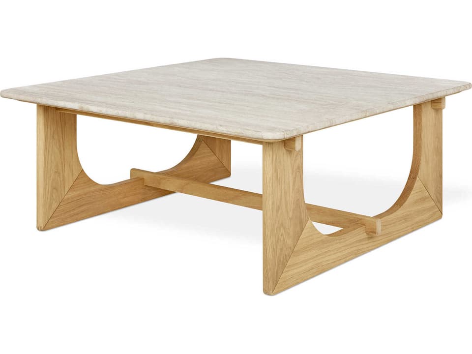 Portico Square Stone White Oak Travertine Natural Coffee Table