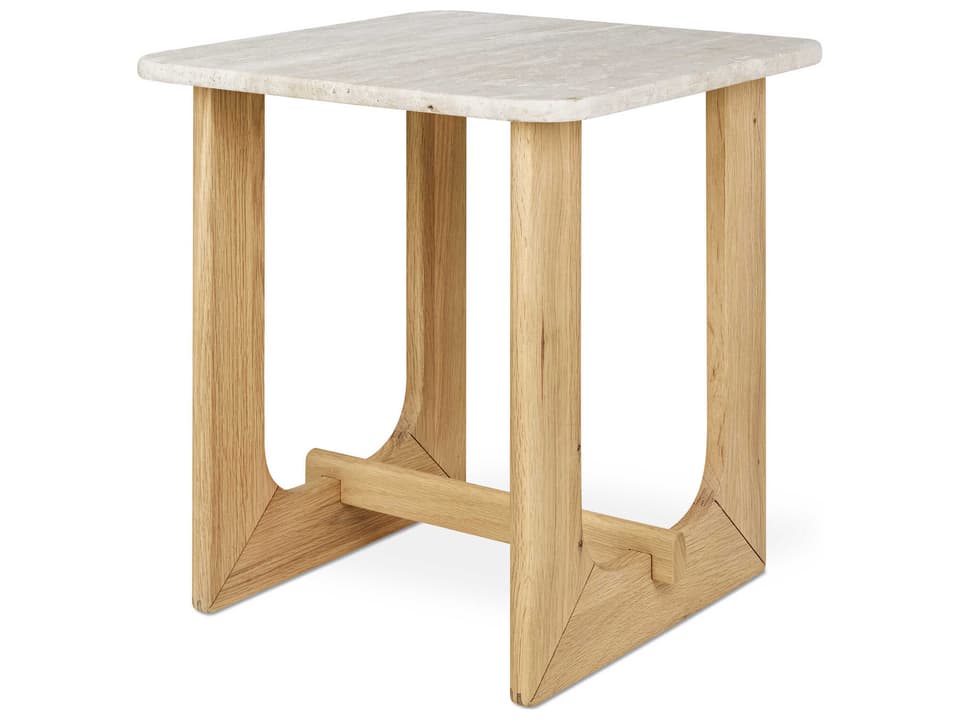 Portico Square Stone White Oak Travertine Natural End Table
