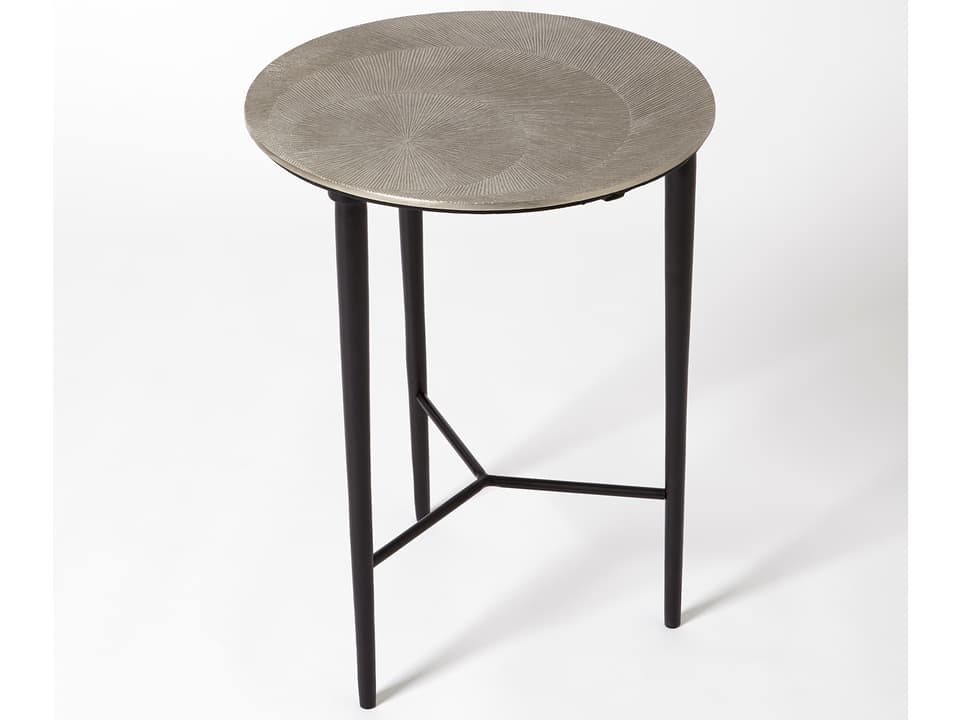 Circle Etched Accent Table in Antique Nickel