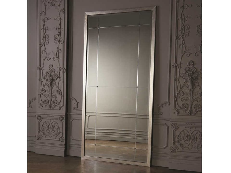 Beaumont Rectangular Silver Leaf Floor Mirror with Beveled Edge