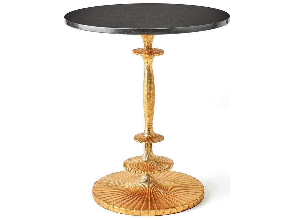 Fluted Round Granite Gold Leaf End Table