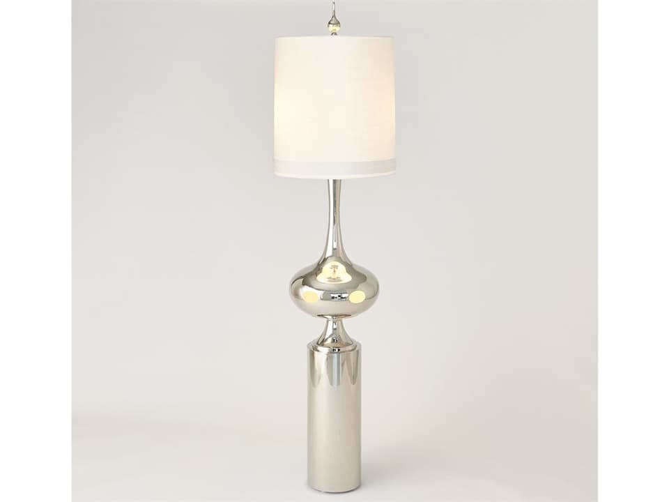 Extraterrestrial Silver Floor Lamp with White Linen Shade