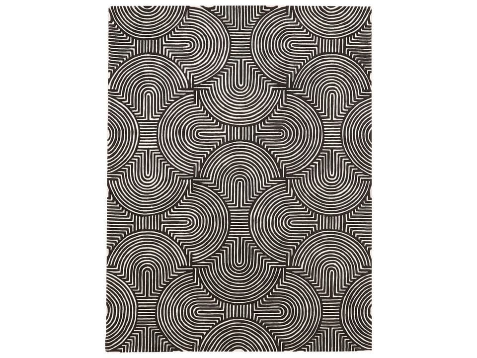 Arches Geometric Hand-Tufted Wool Area Rug in Black and Ivory 9x12