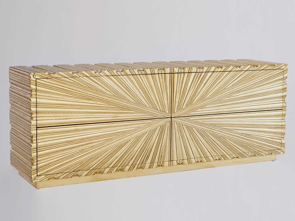 Linenfold Brass Sideboard with Textured Starburst Pattern
