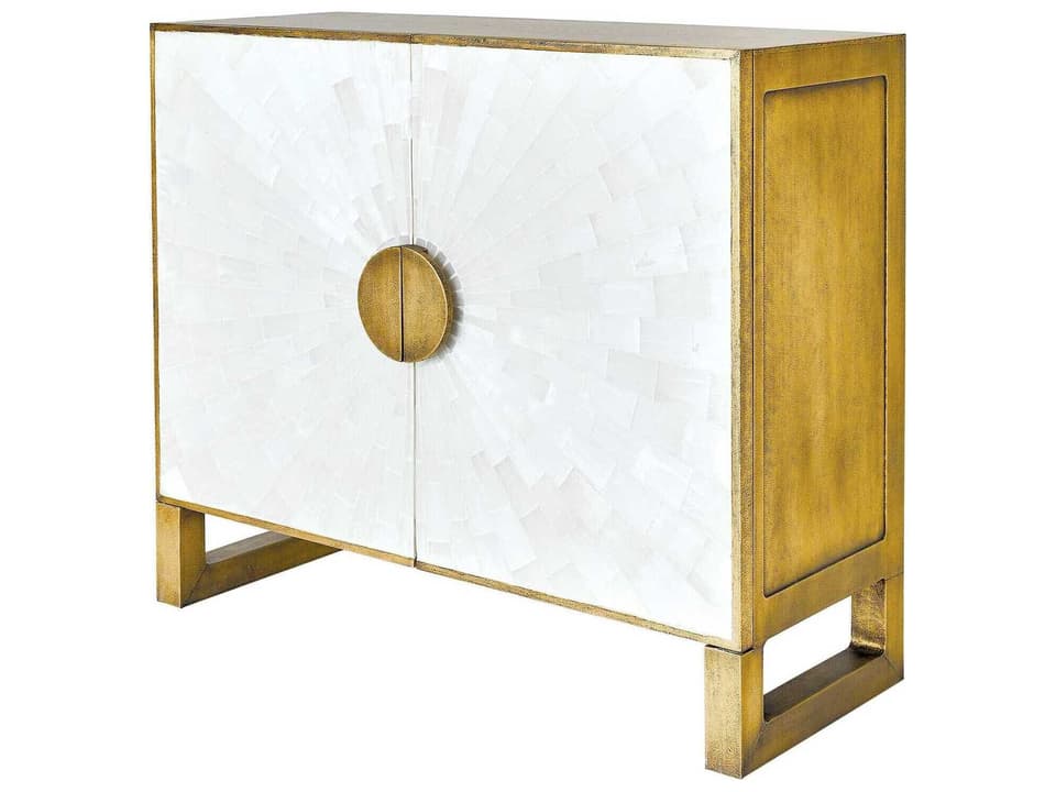 Gypsum Accent Cabinet with Selenite Panels Antique Satin Brass