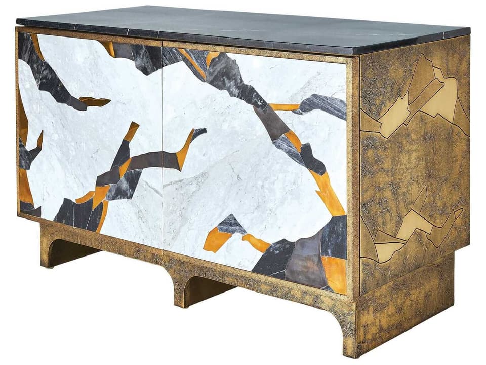 Inlay Black Marble Accent Chest with Polished Brass Accents