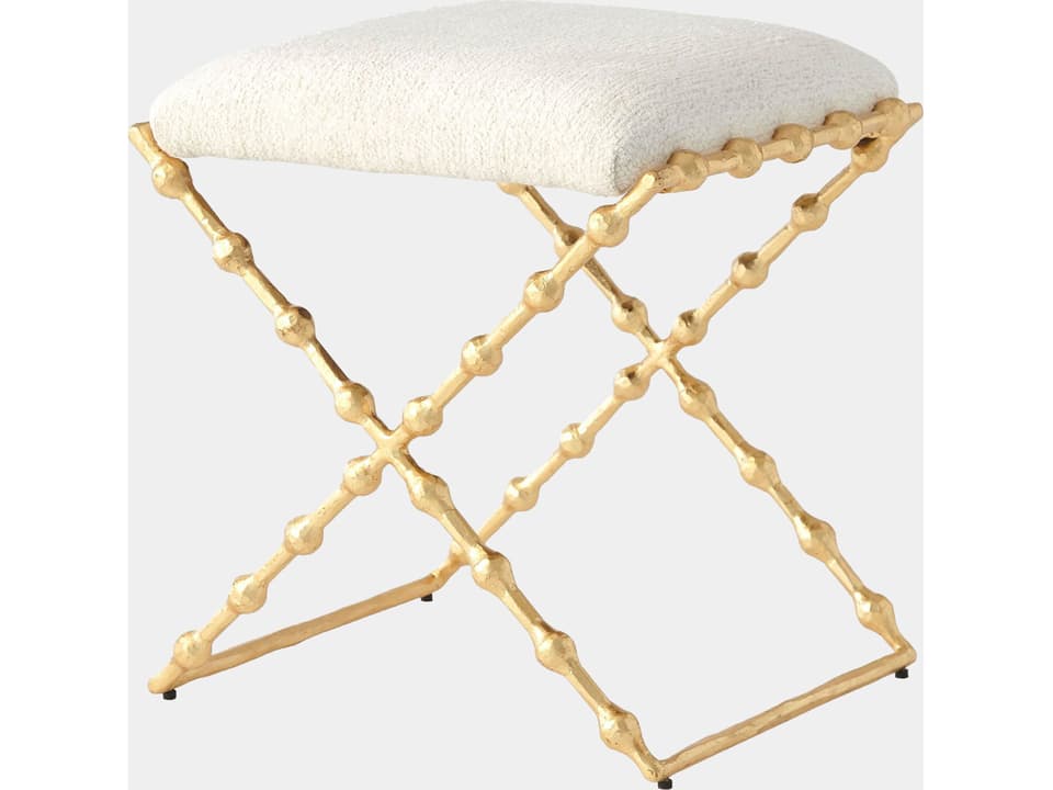 Elder Gold Leaf Upholstered Accent Stool