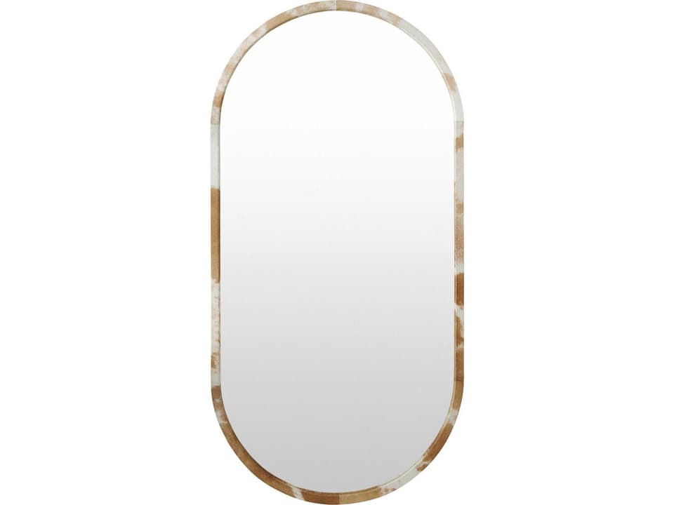 Brindle Wall Mirror Oval with Natural Cowhide Frame