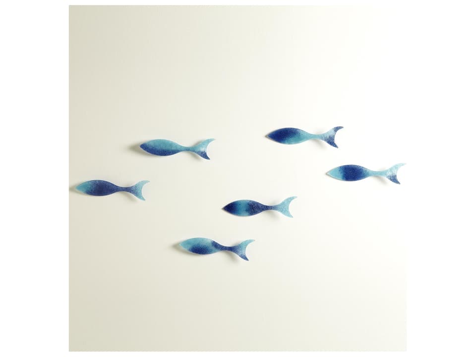 S 6 Wall Fish Glass Art Set in Blue and White Iridescent Finish