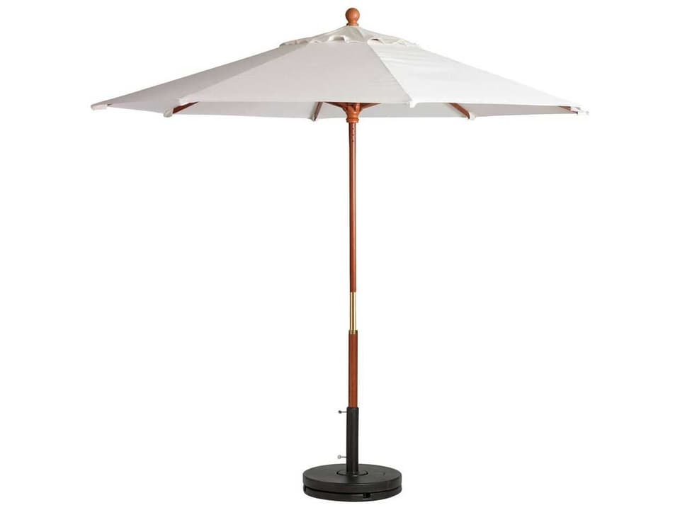 Market Wood 9 Foot Round Pulley Lift Umbrella in White