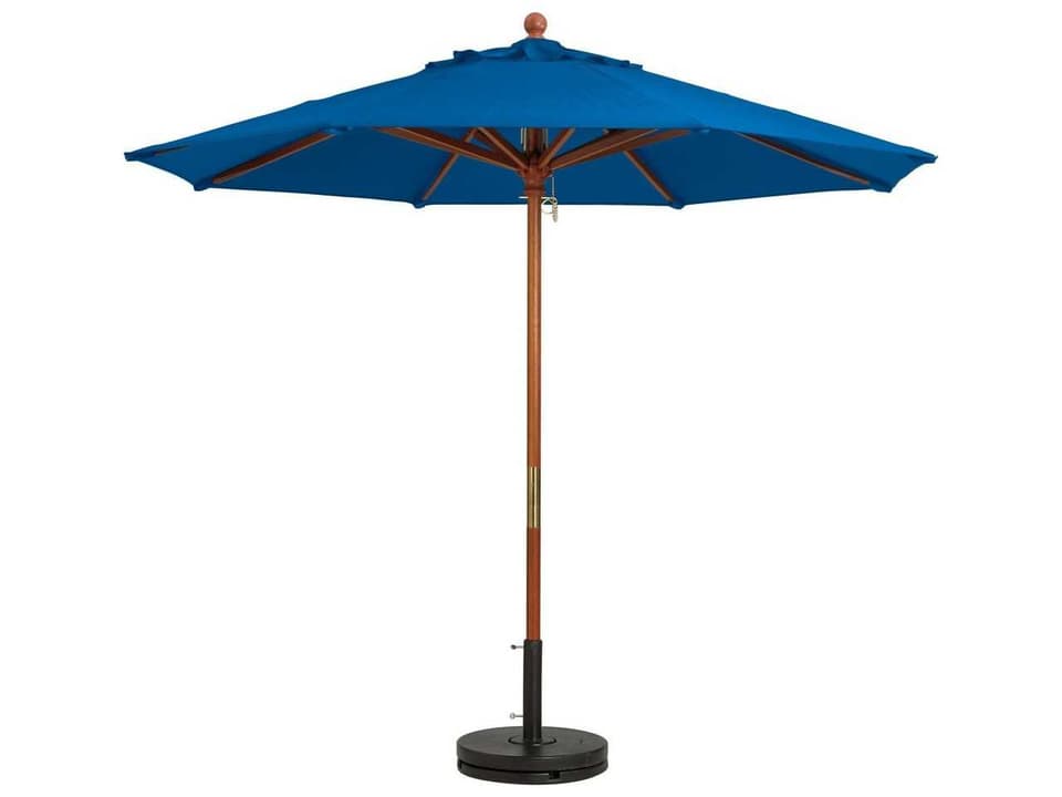 Market Wood 9 Foot Round Outdoor Patio Umbrella in Pacific Blue