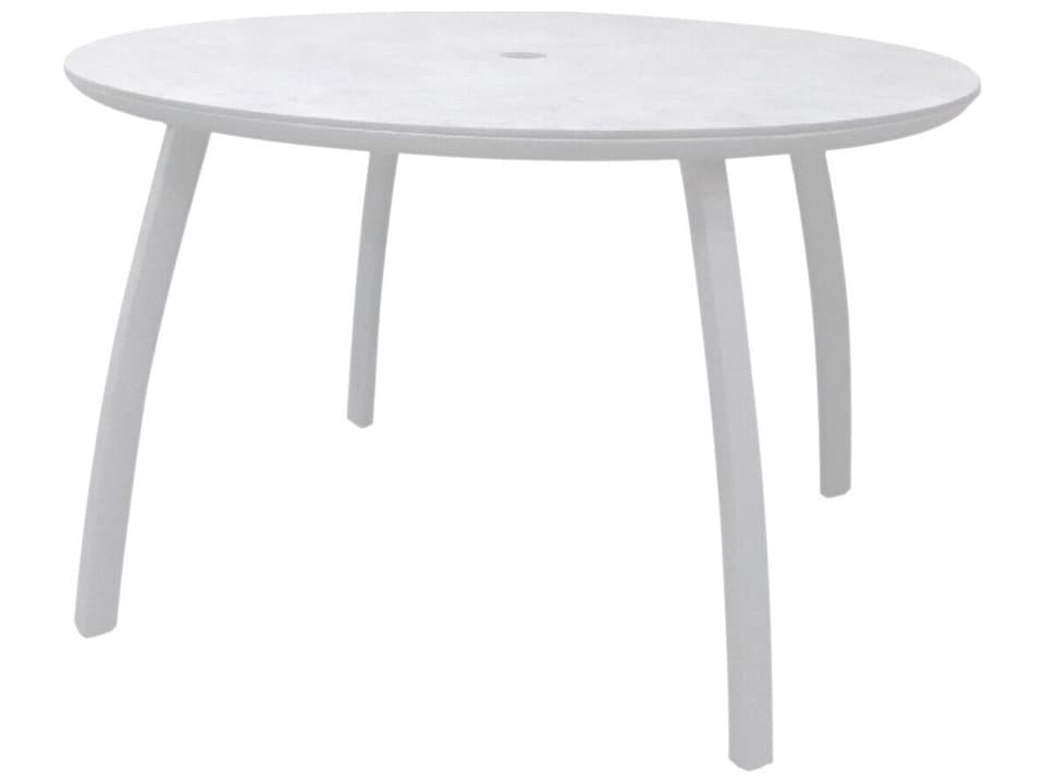 Sunset 42-Inch Round HPL Dining Table with Umbrella Hole in Glacier White