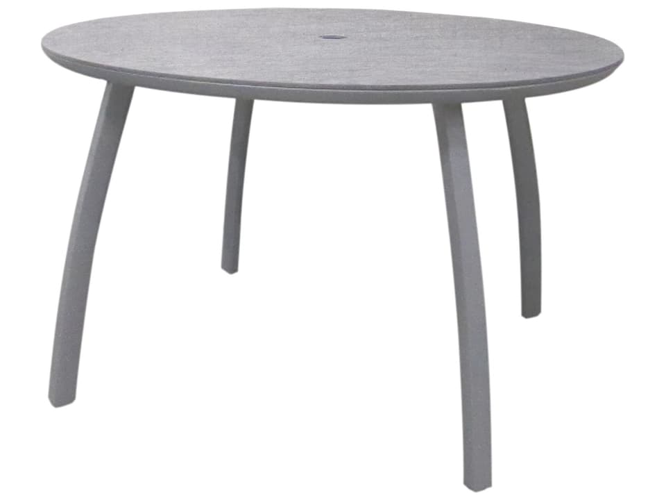 Sunset 42-Inch Round HPL Dining Table with Umbrella Hole in Platinum Gray