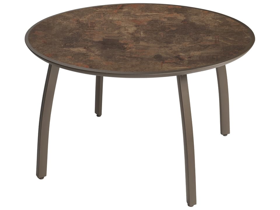 Sunset 48-Inch Round Dining Table with Umbrella Hole in Fusion Bronze Lava