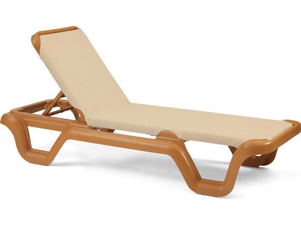 Marina Sling Resin Teakwood Adjustable Outdoor Patio Chaise Lounge in Khaki