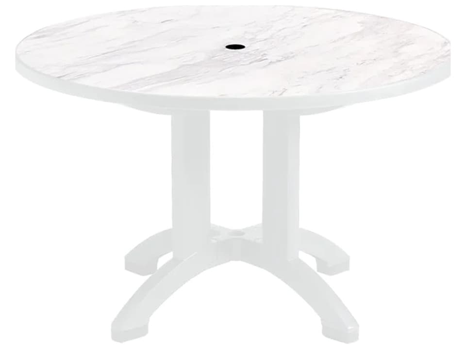 Aquaba 48 Inch Round Sawcut Teakwood Resin Dining Table with Umbrella Hole