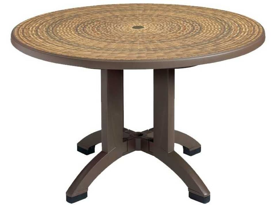 Aquaba 48 Inch Round Outdoor Dining Table Wicker Top Bronze Base