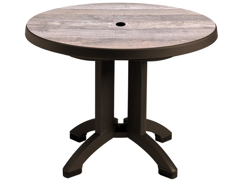 Aquaba 38 Inch Round Resin Dining Table with Umbrella Hole Ranch Bronze
