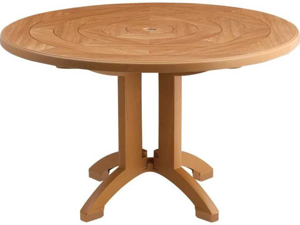 Aquaba 48-Inch Round Outdoor Dining Table Teak Decor Resin