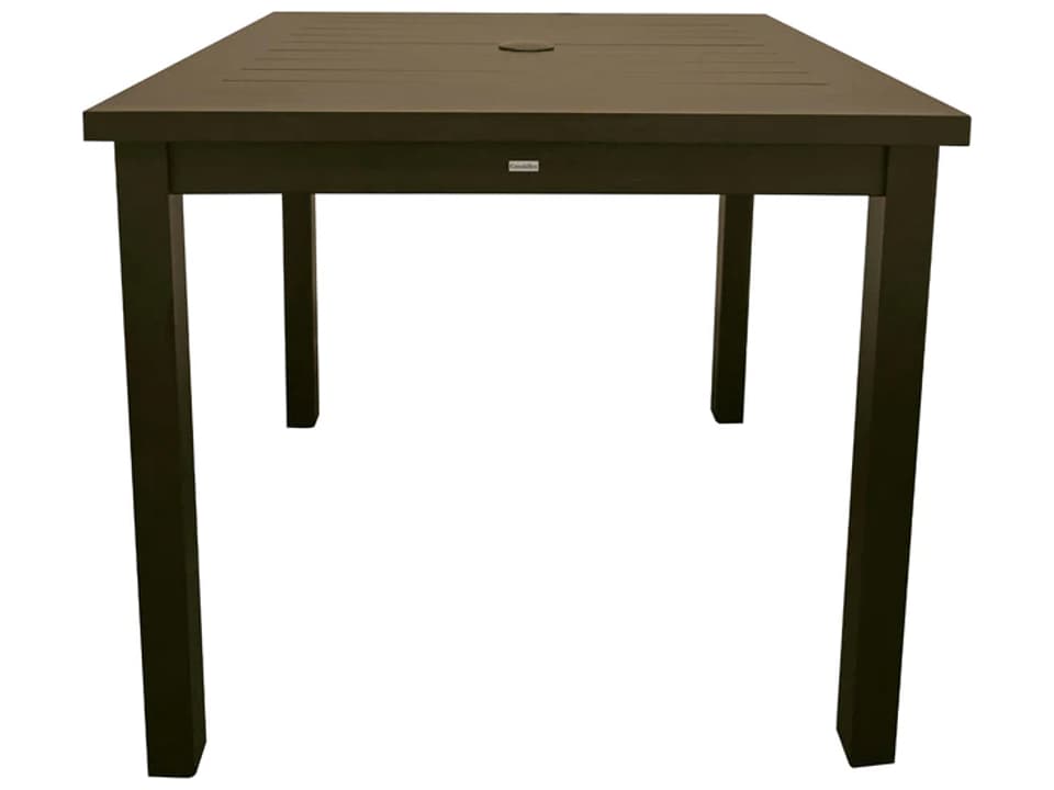 Sigma Aluminum Square Dining Table with Umbrella Hole in Fusion Bronze