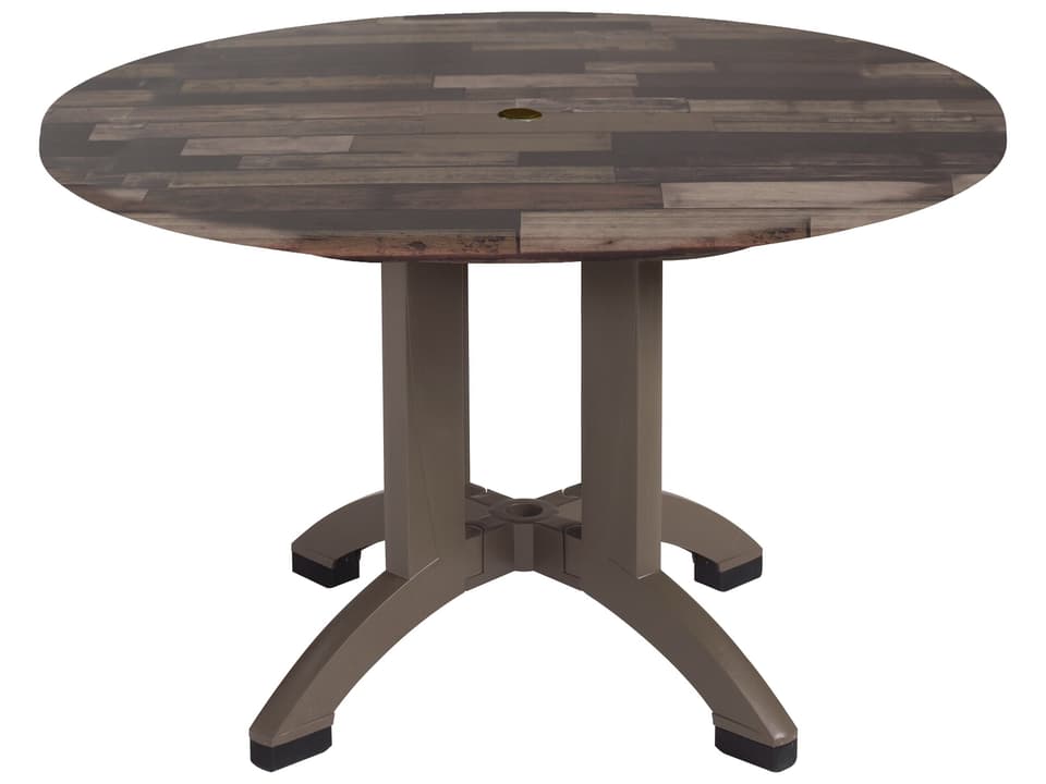 Atlanta 42-Inch Round Dining Table with Umbrella Hole in Shiplap White