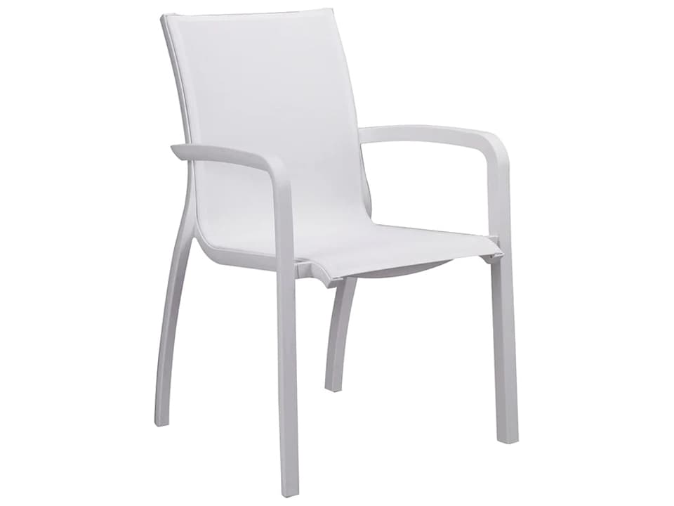 Sunset Sling Aluminum Glacier White Stacking Outdoor Dining Arm Chair in White