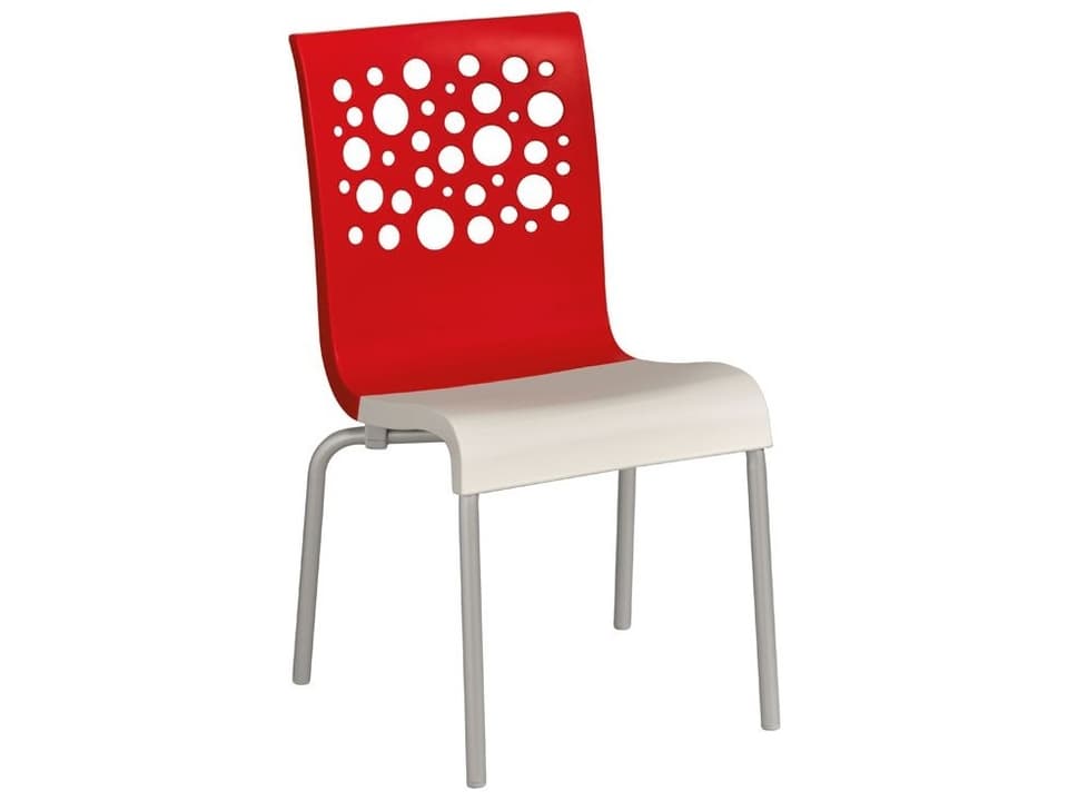 Tempo Aluminum Red/White Stacking Outdoor Patio Dining Side Chair