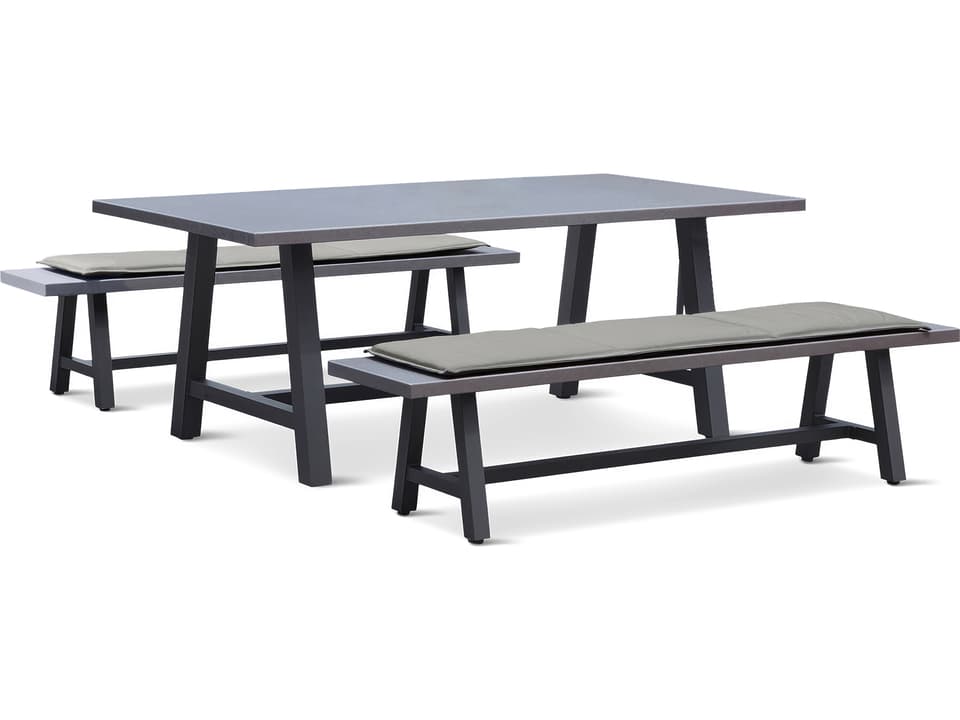 Commons Aluminum 8 Seat Dining Set with Benches in Slate