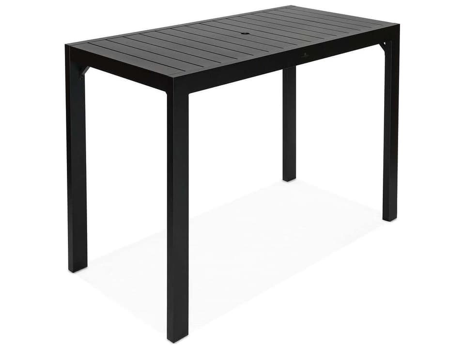 Classic Aluminum Black 63"W x 30"D Rectangular Bar Table with Umbrella Hole