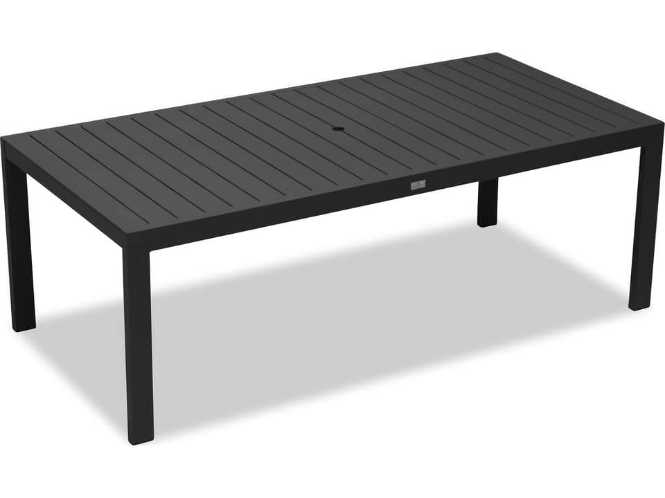 Classic Rectangular Aluminum Dining Table with Umbrella Hole in Black