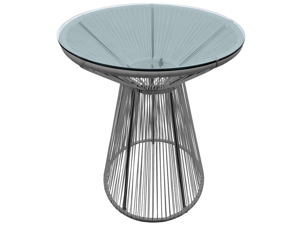 Acapulco Steel Woven Strap Round Bar Table with Glass Top