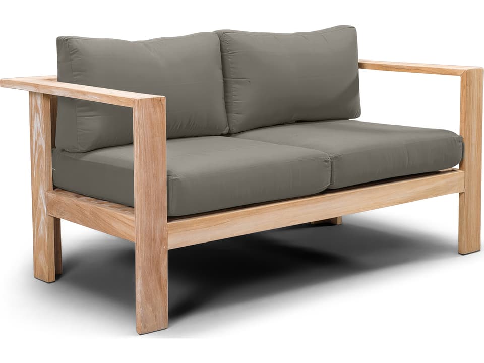Ando Teak Outdoor Patio Loveseat with Performance Fabric Cushions