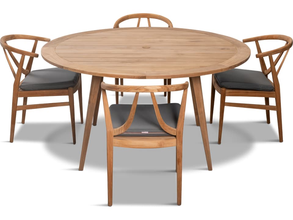 Holland Teak 5 Piece Round Dining Set with Umbrella Hole