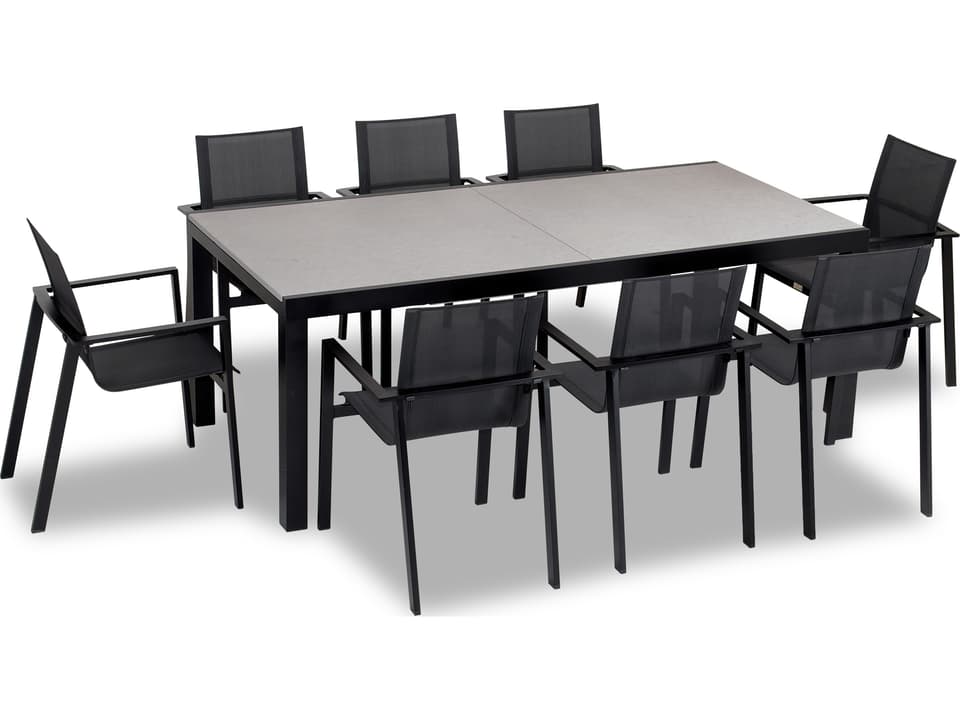 Lift Aluminum Sling 9 Piece Extendable Patio Dining Set in Black