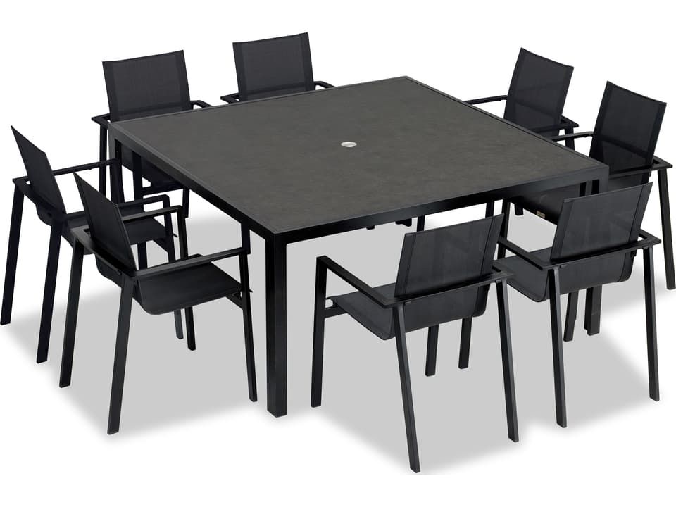 Lift Aluminum Sling 9 Piece Square Dining Set in Black