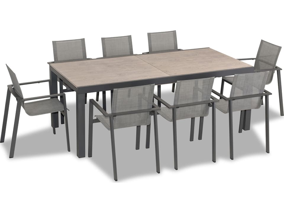 Lift 9 Piece Extendable Dining Set with Aluminum Frame and Driftwood Sling