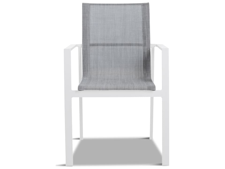 Lift Aluminum Sling Stackable Dining Arm Chair in White with Driftwood