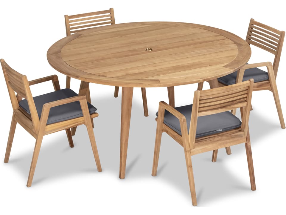 Link Teak 60 Inch 5 Piece Round Dining Set