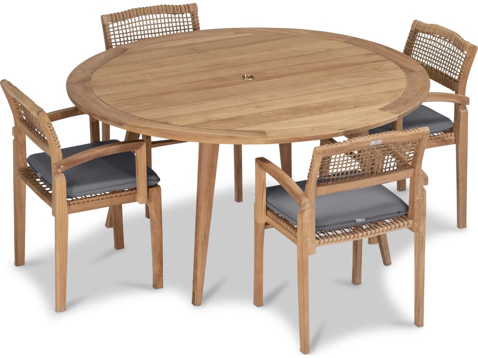 Sands Teak 5 Piece Dining Set with Square Table and 4 Side Chairs