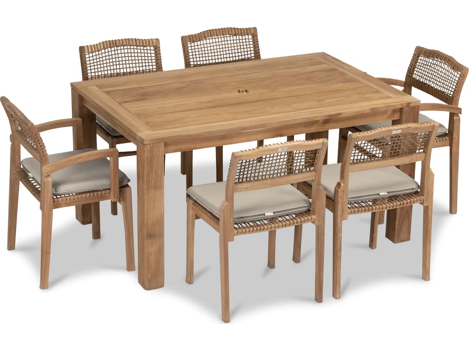 Sands Teak 7 Piece Dining Set with Wicker Chairs