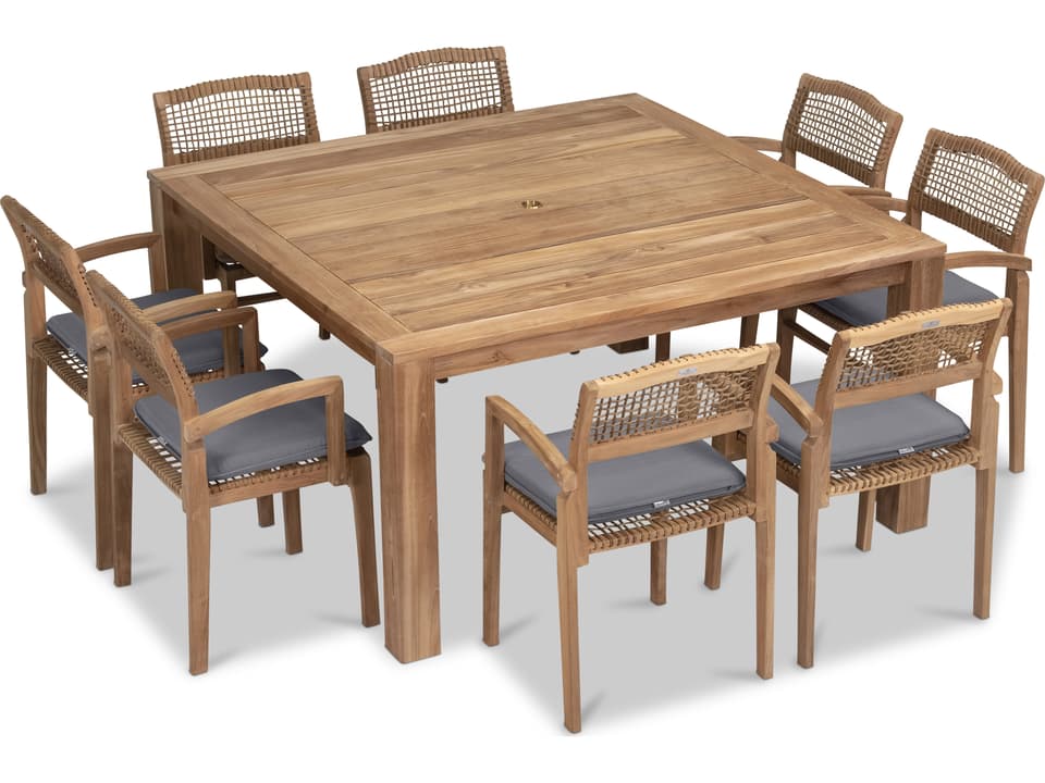 Sands 60-Inch Square Teak 9 Piece Dining Set