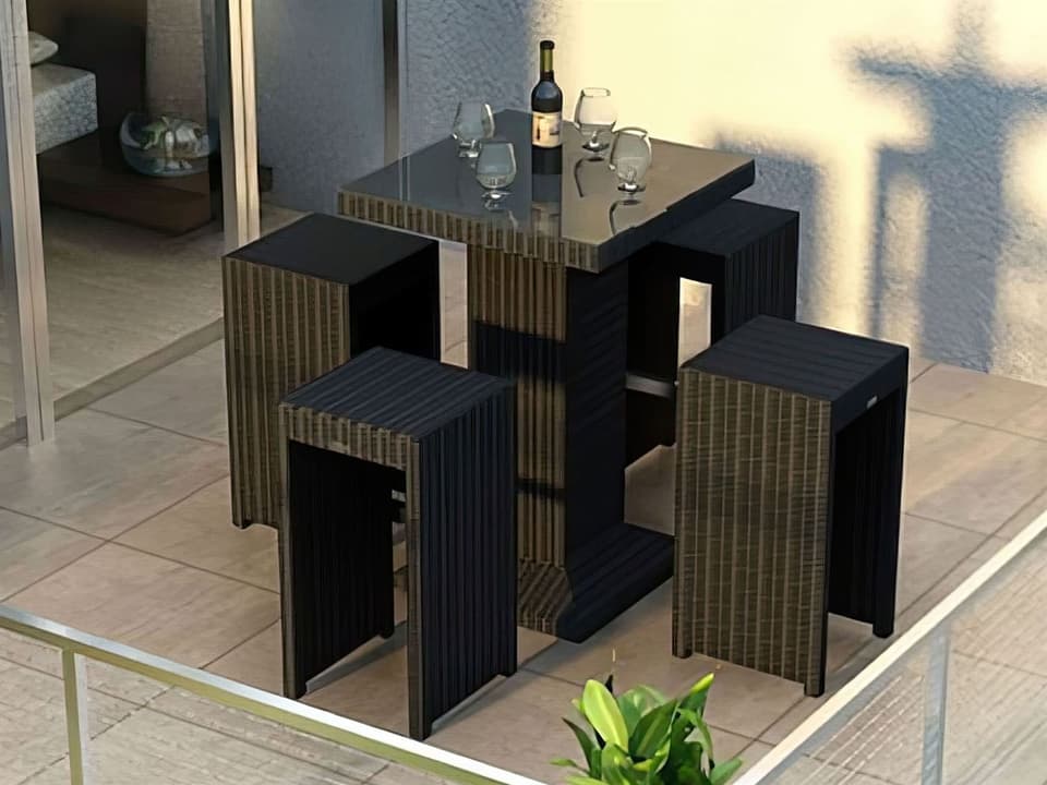 Urbana 5 Piece HDPE Wicker Bar Set with Heather Beige Cushions